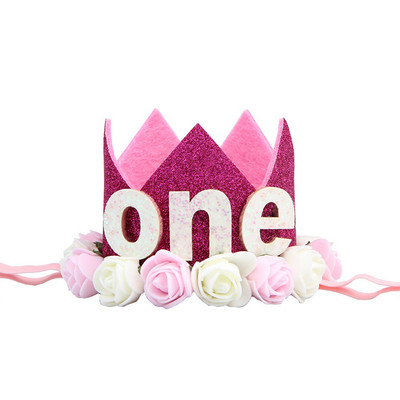 Mazuļa 1. dzimšanas dienas ballītes cepures Zila rozā ziedu kronis Mana pirmās dzimšanas dienas ballītes rotājumi Bērniem 1 gadu dzimšanas dienas dekors Bērnu duša