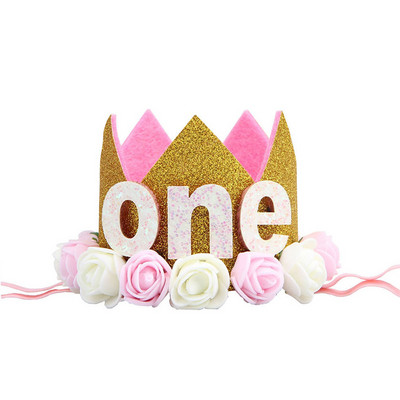 Mazuļa 1. dzimšanas dienas ballītes cepures Zila rozā ziedu kronis Mana pirmās dzimšanas dienas ballītes rotājumi Bērniem 1 gadu dzimšanas dienas dekors Bērnu duša