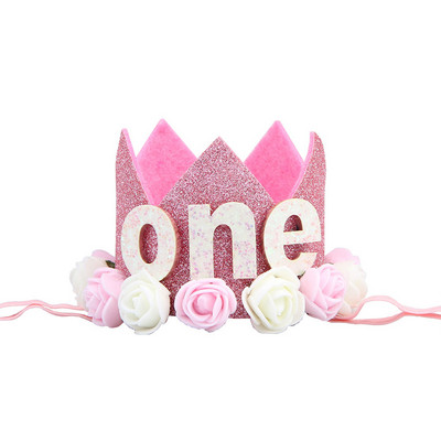 Mazuļa 1. dzimšanas dienas ballītes cepures Zila rozā ziedu kronis Mana pirmās dzimšanas dienas ballītes rotājumi Bērniem 1 gadu dzimšanas dienas dekors Bērnu duša
