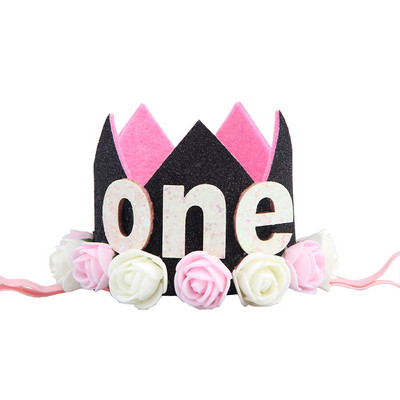 Mazuļa 1. dzimšanas dienas ballītes cepures Zila rozā ziedu kronis Mana pirmās dzimšanas dienas ballītes rotājumi Bērniem 1 gadu dzimšanas dienas dekors Bērnu duša