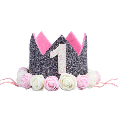 Mazuļa 1. dzimšanas dienas ballītes cepures Zila rozā ziedu kronis Mana pirmās dzimšanas dienas ballītes rotājumi Bērniem 1 gadu dzimšanas dienas dekors Bērnu duša