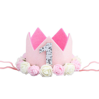 Mazuļa 1. dzimšanas dienas ballītes cepures Zila rozā ziedu kronis Mana pirmās dzimšanas dienas ballītes rotājumi Bērniem 1 gadu dzimšanas dienas dekors Bērnu duša