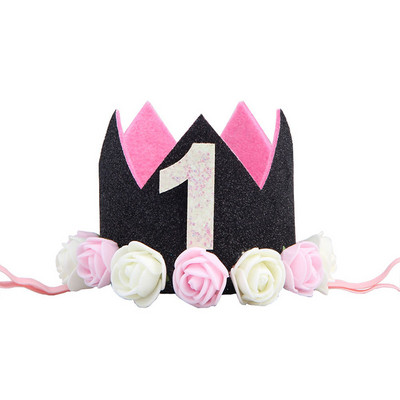 Mazuļa 1. dzimšanas dienas ballītes cepures Zila rozā ziedu kronis Mana pirmās dzimšanas dienas ballītes rotājumi Bērniem 1 gadu dzimšanas dienas dekors Bērnu duša
