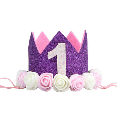 Mazuļa 1. dzimšanas dienas ballītes cepures Zila rozā ziedu kronis Mana pirmās dzimšanas dienas ballītes rotājumi Bērniem 1 gadu dzimšanas dienas dekors Bērnu duša