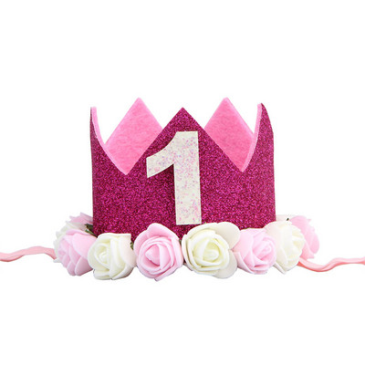 Mazuļa 1. dzimšanas dienas ballītes cepures Zila rozā ziedu kronis Mana pirmās dzimšanas dienas ballītes rotājumi Bērniem 1 gadu dzimšanas dienas dekors Bērnu duša