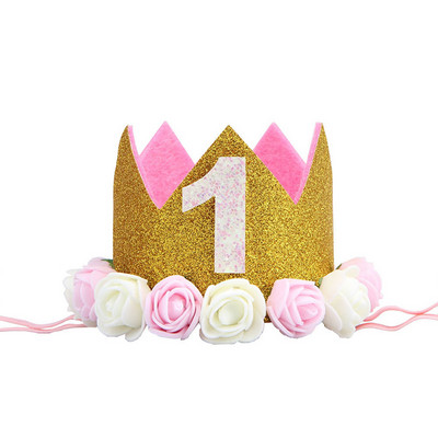 Mazuļa 1. dzimšanas dienas ballītes cepures Zila rozā ziedu kronis Mana pirmās dzimšanas dienas ballītes rotājumi Bērniem 1 gadu dzimšanas dienas dekors Bērnu duša