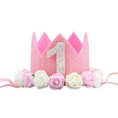 Mazuļa 1. dzimšanas dienas ballītes cepures Zila rozā ziedu kronis Mana pirmās dzimšanas dienas ballītes rotājumi Bērniem 1 gadu dzimšanas dienas dekors Bērnu duša