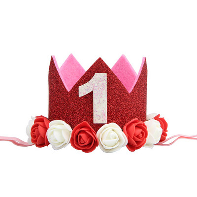 Mazuļa 1. dzimšanas dienas ballītes cepures Zila rozā ziedu kronis Mana pirmās dzimšanas dienas ballītes rotājumi Bērniem 1 gadu dzimšanas dienas dekors Bērnu duša