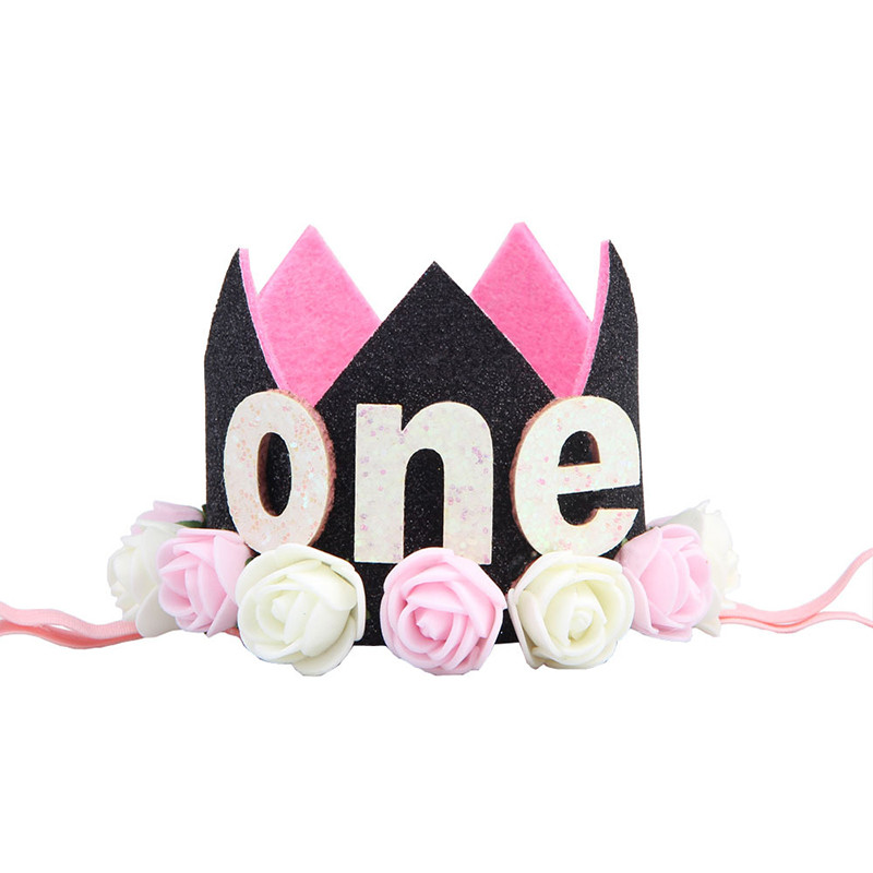 Mazuļa 1. dzimšanas dienas ballītes cepures Zila rozā ziedu kronis Mana pirmās dzimšanas dienas ballītes rotājumi Bērniem 1 gadu dzimšanas dienas dekors Bērnu duša