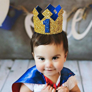 Νέο χρυσό καπέλο γενεθλίων γκλίτερ πριγκίπισσας κορώνα Νούμερο 1ος 2 3 ετών Baby Shower Decor Headband Δώρα για παιδιά