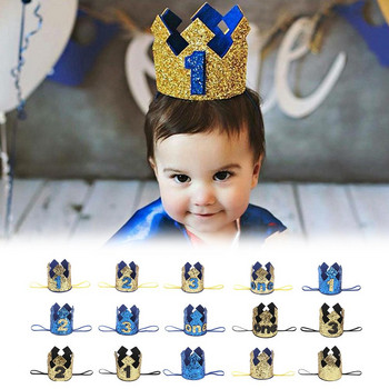 Нова златна шапка за първия рожден ден на момчето с блясък на принцеса Корона номер 1-ва 2 3-годишна парти Baby Shower декор лента за глава Детски подаръци