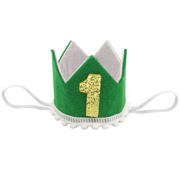 1Pcs Jungle Safari Green 1 2 3 Crown честит рожден ден Шапка Лента за глава Лента за коса Подпори за снимки Декорация за парти за 1-ви рожден ден