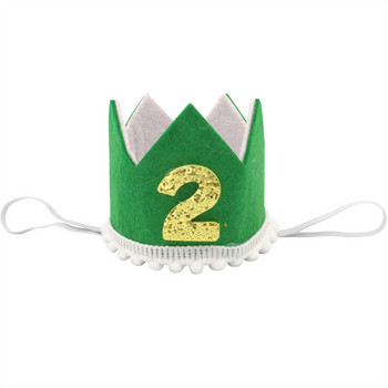 1 τεμ Jungle Safari Green 1 2 3 Crown Happy Birthday Hat Headband Hairband Photo Props Baby Shower 1st Birthday Party Διακόσμηση