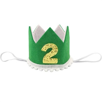 1Pcs Jungle Safari Green 1 2 3 Crown честит рожден ден Шапка Лента за глава Лента за коса Подпори за снимки Декорация за парти за 1-ви рожден ден