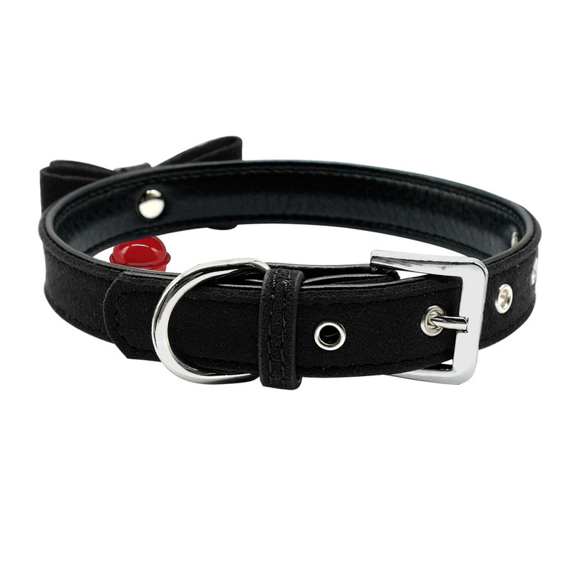 Bowknot kaķa suņu kaklasiksna, āda regulējamas zvana kakla siksnas kaķēnu kucēnu mājdzīvnieku kaklasiksnas mājdzīvnieku aksesuāri sarkans rozā melns XXS XS SM