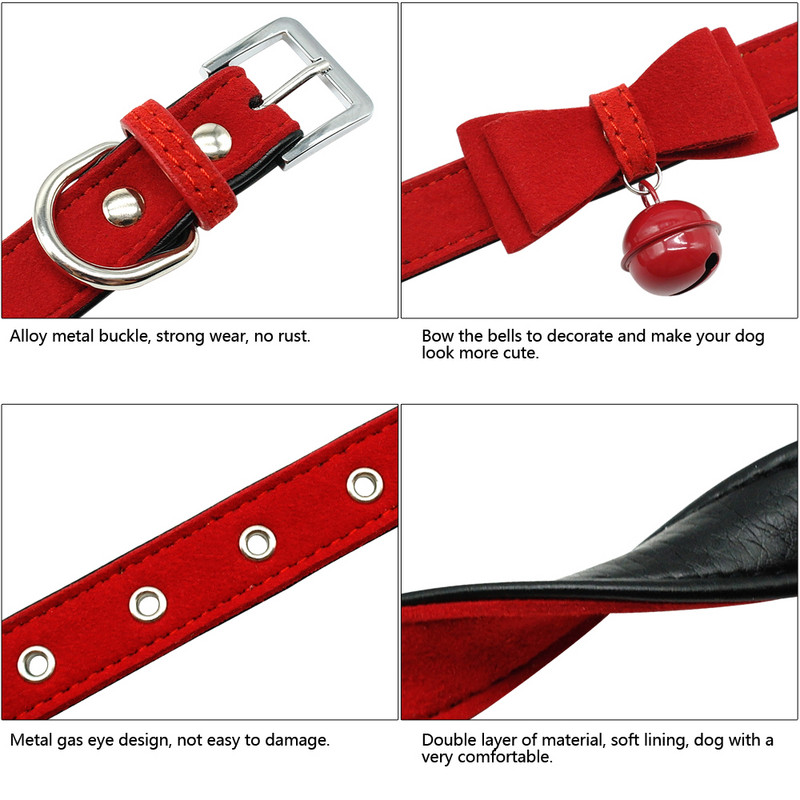 Bowknot kaķa suņu kaklasiksna, āda regulējamas zvana kakla siksnas kaķēnu kucēnu mājdzīvnieku kaklasiksnas mājdzīvnieku aksesuāri sarkans rozā melns XXS XS SM