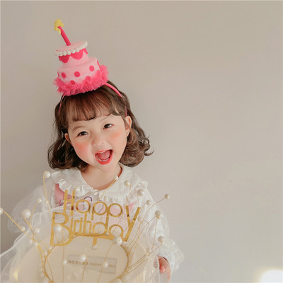 Aranyos kalap születésnapi tortával gyertyákkal Ajándék tervezés Születésnapi parti fejpánt 3D torták Gyerekek Gyerek fejfedők Kiegészítők