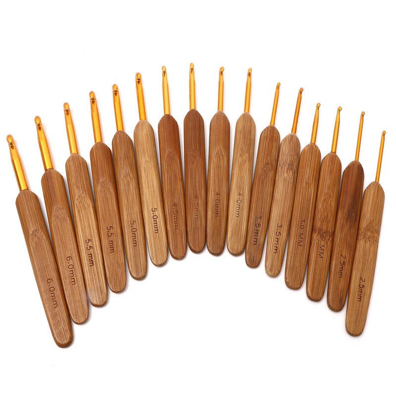 5 τμχ 2,5mm-6mm Μπαμπού Βελονάκια Βελονάκια Βελόνες Χρυσό Χρώμα Για Πλέξιμο Πλεκτομηχανές Εργαλεία Ραπτικής DIY μήκους 13,5cm