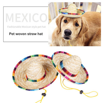 Ψάθινο καπέλο για σκύλους κατοικίδιων ζώων Sombrero καπέλο ηλίου γάτας Διακόσμηση κοστουμιών παραλιών σε στυλ Χαβάης Αστεία καπέλα σκύλου για γάτες Αξεσουάρ για σκύλους Chihuahua