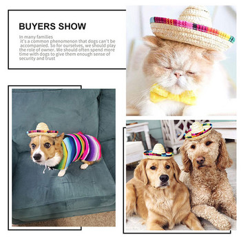Ψάθινο καπέλο για σκύλους κατοικίδιων ζώων Sombrero καπέλο ηλίου γάτας Διακόσμηση κοστουμιών παραλιών σε στυλ Χαβάης Αστεία καπέλα σκύλου για γάτες Αξεσουάρ για σκύλους Chihuahua