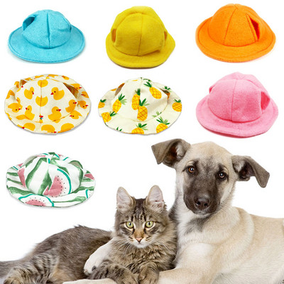 Pet Round Brim Cap Sun Protection Hat Visor Hat Cat Dogs Caps Outdoor Breathe Sunshade Small Large Dogs Hat with Ear Holes