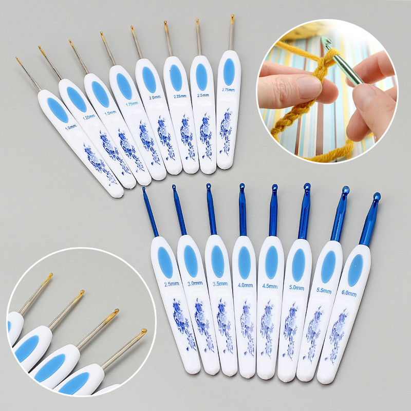 1 db 13,5 cm-es horgolótű, kék-fehér porcelán fogantyú horgolt kötés alumínium horgolt tűk fonalak kötőeszközök 1-6 mm