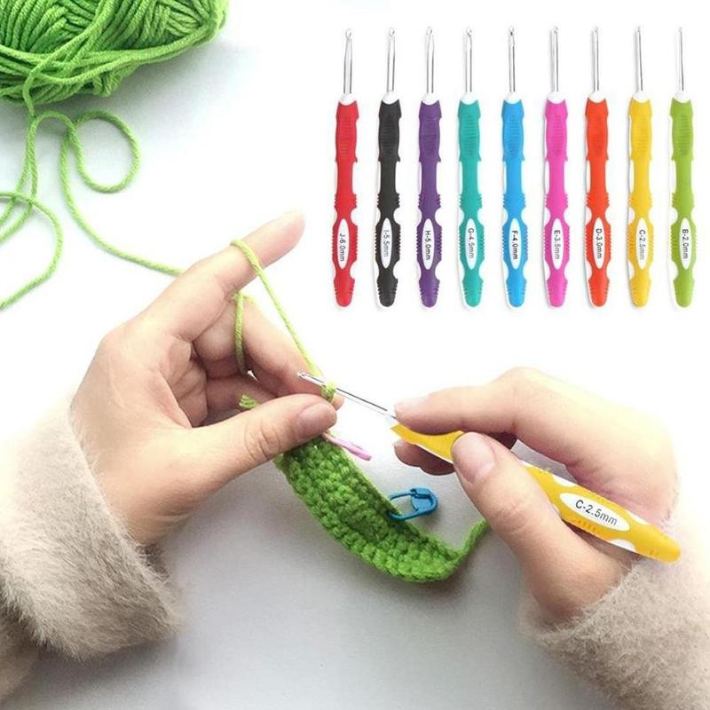 9 DB horgolótű Többszínű alumínium tűk kampók készlet fonal kézműves készlet kötés varrás kiegészítők pulóver sál takaróhoz