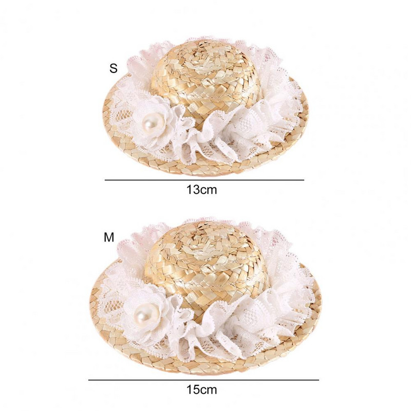 Mājdzīvnieku salmu cepure kaķu suņu galvassegas fotografēšanas rekvizīti Jauki, lieli loki, mežģīņu ziedu galvassegas Eleganta stila kleita, regulējama vasara