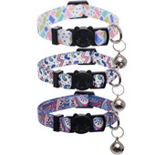 Kaķa kakla siksna ar zvaniņu atdalāmu neilona regulējamu ģeometrijas rakstu meitenēm zēniem kaķiem Kaķēnu kaklasiksna mājdzīvnieku kucēnam un maziem suņiem