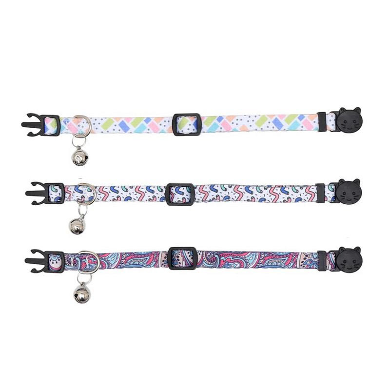 Kaķa kakla siksna ar zvaniņu atdalāmu neilona regulējamu ģeometrijas rakstu meitenēm zēniem kaķiem Kaķēnu kaklasiksna mājdzīvnieku kucēnam un maziem suņiem