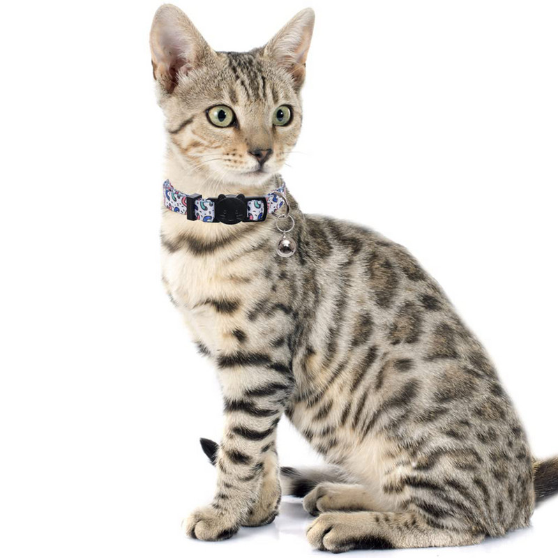 Kaķa kakla siksna ar zvaniņu atdalāmu neilona regulējamu ģeometrijas rakstu meitenēm zēniem kaķiem Kaķēnu kaklasiksna mājdzīvnieku kucēnam un maziem suņiem