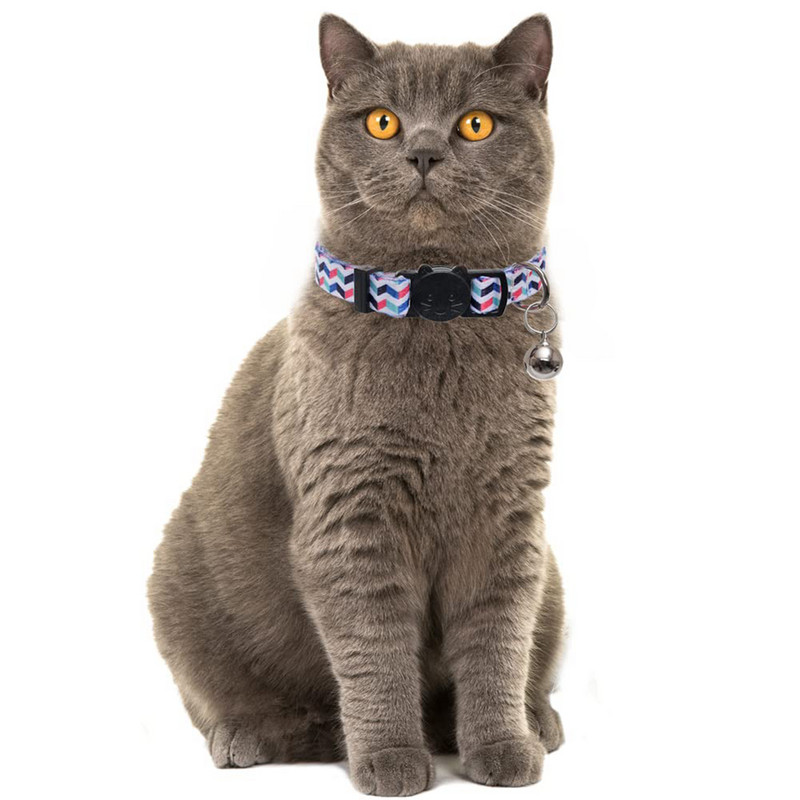 Kaķa kakla siksna ar zvaniņu atdalāmu neilona regulējamu ģeometrijas rakstu meitenēm zēniem kaķiem Kaķēnu kaklasiksna mājdzīvnieku kucēnam un maziem suņiem