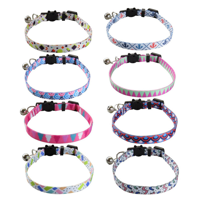 Kaķa kakla siksna ar zvaniņu atdalāmu neilona regulējamu ģeometrijas rakstu meitenēm zēniem kaķiem Kaķēnu kaklasiksna mājdzīvnieku kucēnam un maziem suņiem