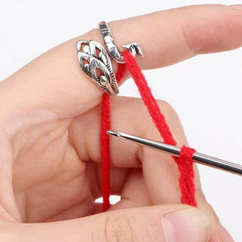 Нов DIY Knitting Loop Инструмент за плетене на една кука Мултистилен безименен пръст Носете прежда за напръстник Регулируем отворен пръстен за пръсти Шивашки аксесоари