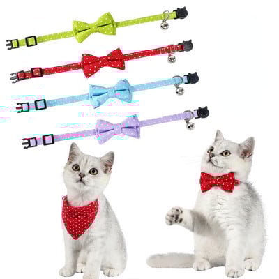 Aranyos csokorcsomós macskanyakörv pontmintás háziállatok előke Állítható cica nyaklánc csokornyakkendő biztonsági csat kölyök Chihuahua bandana kellékek