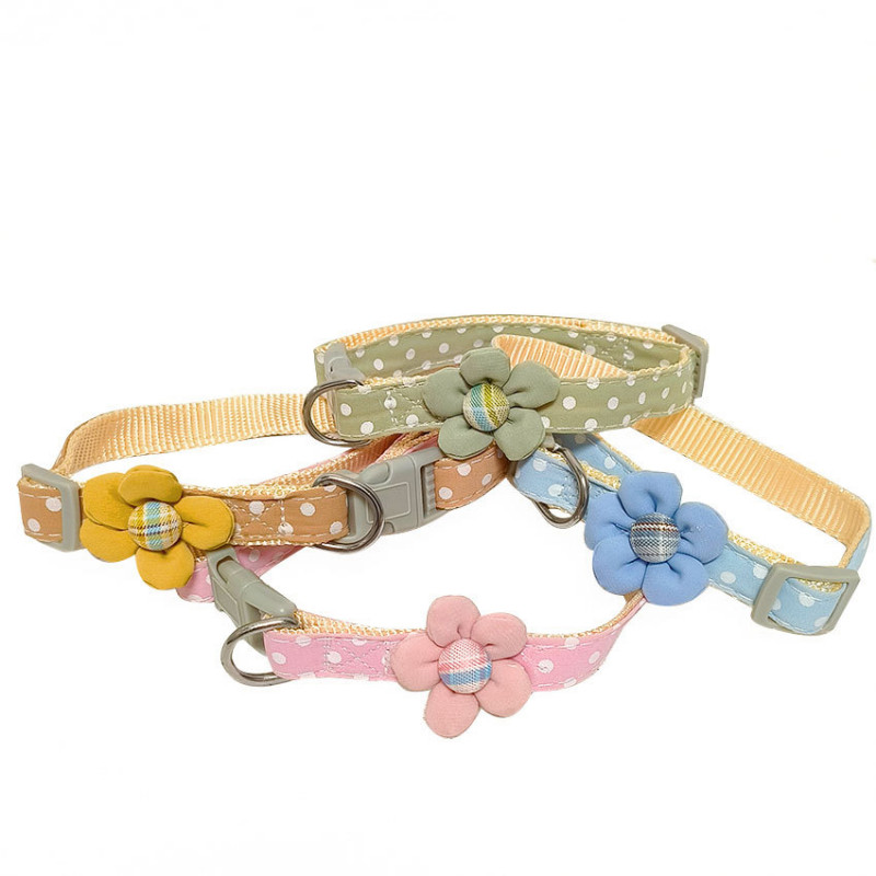 Ρυθμιζόμενο κολάρο για κουτάβια πουά με χαριτωμένη διακόσμηση λουλουδιών για γατάκια & αξεσουάρ κουταβιών Προϊόντα ταξίδια σε εξωτερικούς χώρους