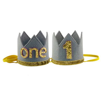 Χαριτωμένο μωρό καπέλο για πάρτι γενεθλίων Βρεφικό μωρό αγόρια κορίτσια Παιδιά πριγκίπισσα κορώνα αριθμός 1ος 2 ετών καπέλο πάρτι Glitter Διακοσμητικό γενεθλίων