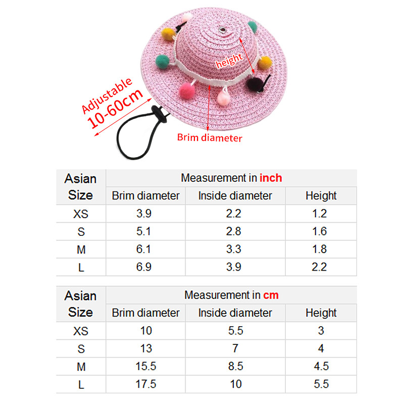 Vasaras mājdzīvnieku salmu cepure Regulējama kaķiem Suņiem austa pomponu saulessarga cepure Saules cepure maziem suņiem kaķiem Pludmales ballīšu kostīmu aksesuāri