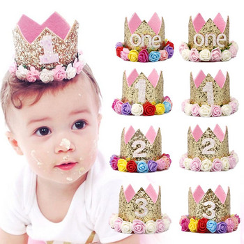 PATIMATE Γενέθλια στεφάνι καπέλα 1ο 2ο 3ο πάρτι γενεθλίων Διακόσμηση Princess Crown Παιδικό καπέλο ενός έτους Διακόσμηση γενεθλίων