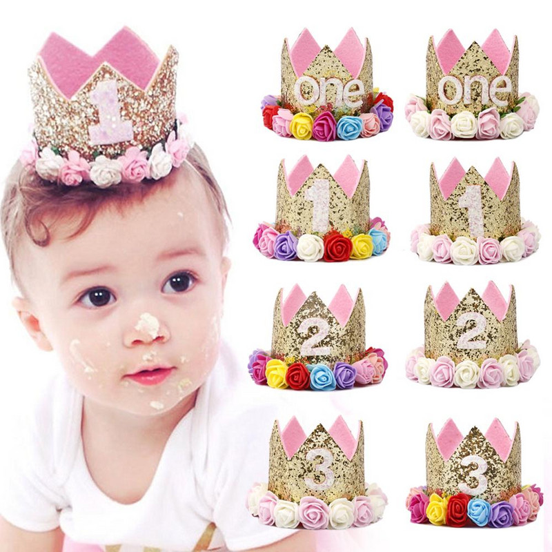 PATIMATE Születésnapi Koronás Kalapok 1. 2. 3. Születésnapi Party dekoráció Princess Crown Baby Gyerek sapka egyéves születésnapi dekoráció