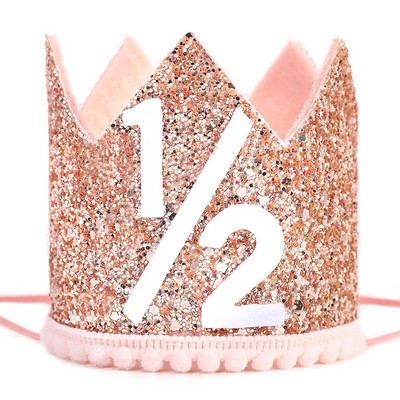 Gimtadienio karūnos kepurė 1/2 1-ojo gimtadienio vakarėlio dekoravimo kepuraitės Blizgančios galvos juostelės naujagimiams mergaitėms berniukams kūdikių dušo dekoravimo reikmenys