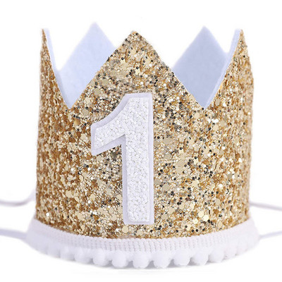 Gimtadienio karūnos kepurė 1/2 1-ojo gimtadienio vakarėlio dekoravimo kepuraitės Blizgančios galvos juostelės naujagimiams mergaitėms berniukams kūdikių dušo dekoravimo reikmenys