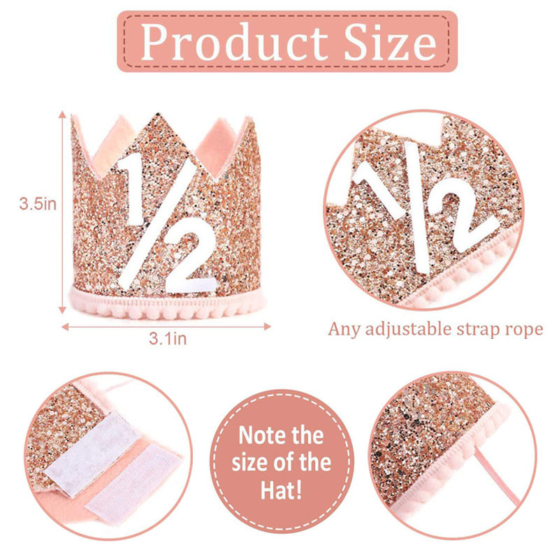 Gimtadienio karūnos kepurė 1/2 1-ojo gimtadienio vakarėlio dekoravimo kepuraitės Blizgančios galvos juostelės naujagimiams mergaitėms berniukams kūdikių dušo dekoravimo reikmenys