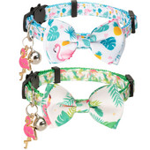 Kaķa kaklasiksna Rozā flamingo tauriņš, kaķēnu drošības siksna ar zvaniņu flamingo kulonu meža tropu priekiem kaķēnu kaķiem