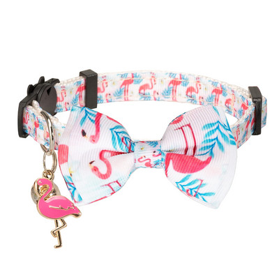 Kaķa kaklasiksna Rozā flamingo tauriņš, kaķēnu drošības siksna ar zvaniņu flamingo kulonu meža tropu priekiem kaķēnu kaķiem