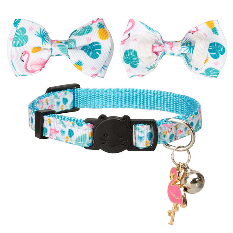 Kaķa kaklasiksna Rozā flamingo tauriņš, kaķēnu drošības siksna ar zvaniņu flamingo kulonu meža tropu priekiem kaķēnu kaķiem