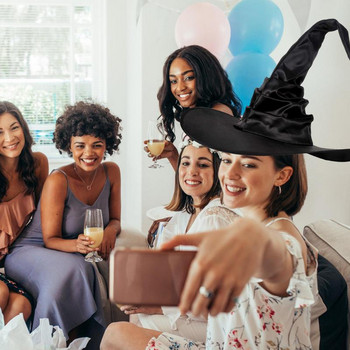 Оксфордски плат Дамски черни магьоснически шапки Костюм на вещица Шапки за шапки на листа от лотос Вещически шапки Декорация на парти Аксесоари за косплей