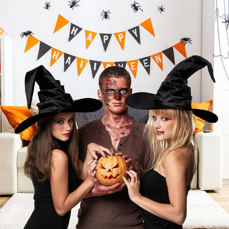 Oxford Fabric Női Fekete Varázsló Kalapok Boszorkányjelmez Fejfedők Lotus Leaf Edge Boszorkánysapkák Party dekoráció Cosplay kiegészítők