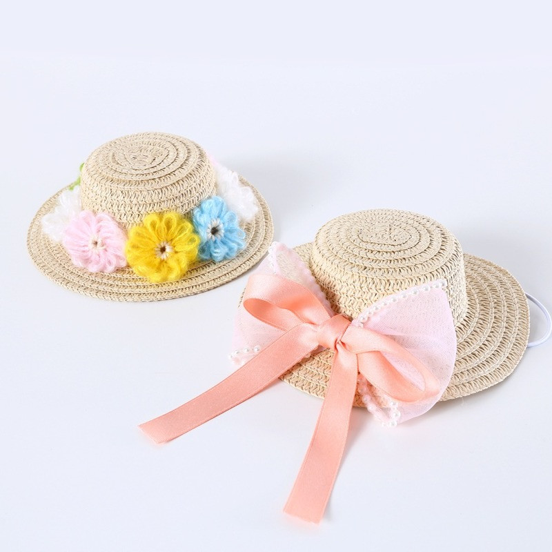 Új kisállat szőtt szalmakalap dekoratív sapka macska kutyának százszorszép gyöngy napraforgó tündér születésnapi kisállat kiegészítők fejdísz sapka