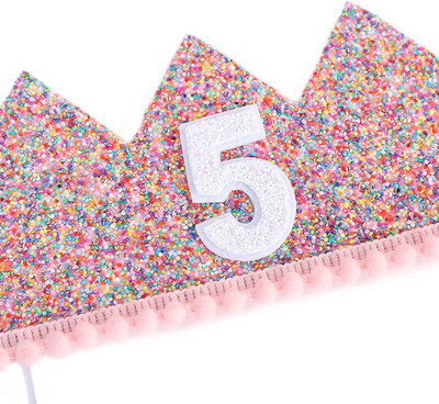 Κορίτσια 1/2/3/4/5/6 Χρόνια Γενέθλια Ροζ Χρώμα με παγιέτες Δερμάτινη κορώνα Χρόνια πολλά Διακόσμηση πάρτι για κορίτσια Μπομπονιέρες πριγκίπισσας Φόρεμα